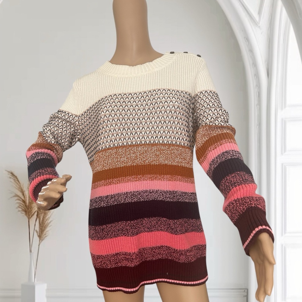 Talbots Multicolor Striped Sweater | Fall Neutrals Warm Pink Knit cozy| Size M
